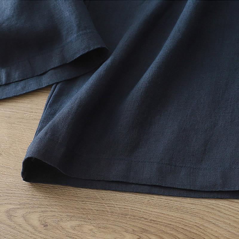 Pantalones anchos con botones y bolsillos para mujer de algodón de color liso con Buddha Stones - image 1