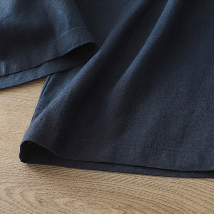 Pantalones anchos con botones y bolsillos para mujer de algodón de color liso con Buddha Stones - image 1