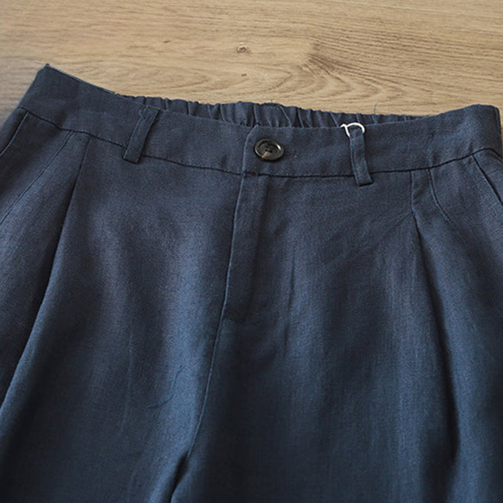 Pantalones anchos con botones y bolsillos para mujer de algodón de color liso con Buddha Stones - image 3