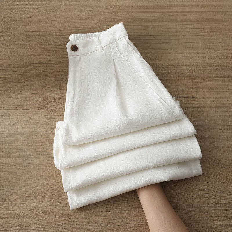 Pantalones anchos con botones y bolsillos para mujer de algodón de color liso con Buddha Stones - image 6