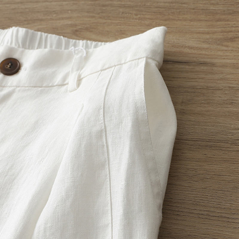 Pantalones anchos con botones y bolsillos para mujer de algodón de color liso con Buddha Stones - image 10