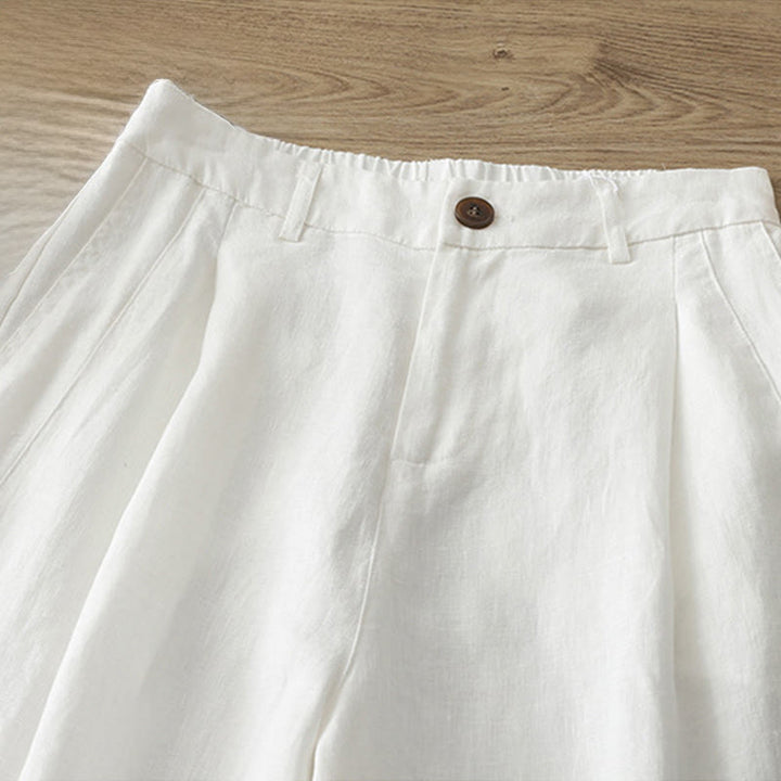 Pantalones anchos con botones y bolsillos para mujer de algodón de color liso con Buddha Stones - image 7