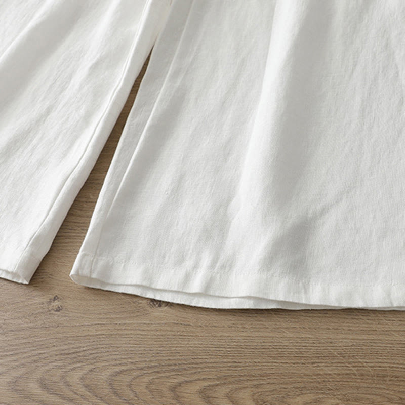 Pantalones anchos con botones y bolsillos para mujer de algodón de color liso con Buddha Stones - image 15