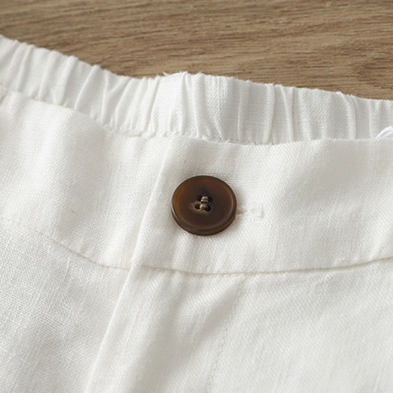 Pantalones anchos con botones y bolsillos para mujer de algodón de color liso con Buddha Stones - image 9