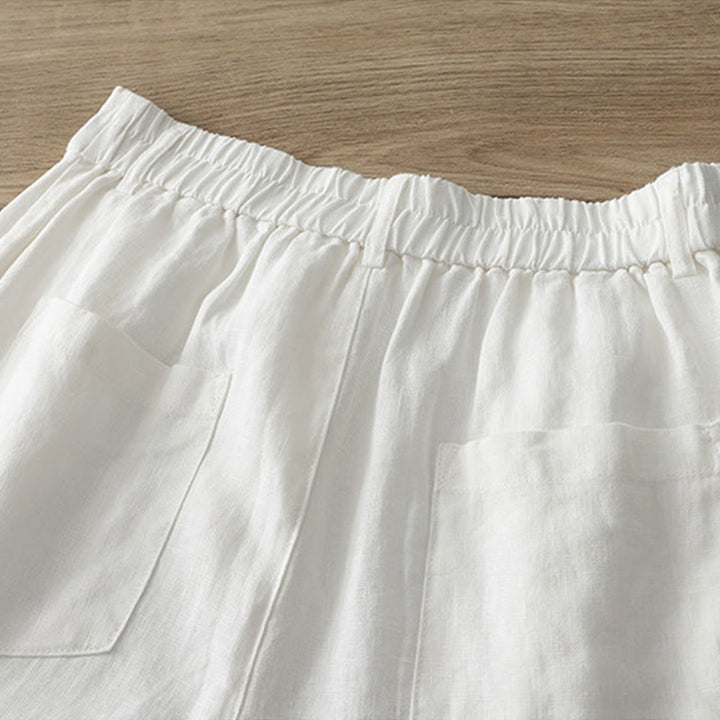 Pantalones anchos con botones y bolsillos para mujer de algodón de color liso con Buddha Stones - image 8