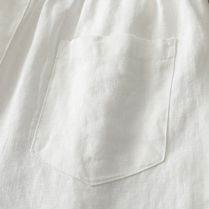 Pantalones anchos con botones y bolsillos para mujer de algodón de color liso con Buddha Stones - image 12