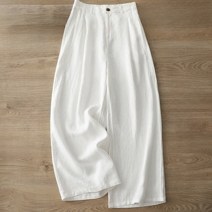 Pantalones anchos con botones y bolsillos para mujer de algodón de color liso con Buddha Stones - Blanco - US8-10，UK/AU12-14，EU40-42 (2XL) - image 4