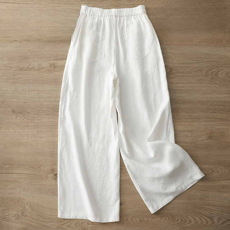 Pantalones anchos con botones y bolsillos para mujer de algodón de color liso con Buddha Stones - image 5