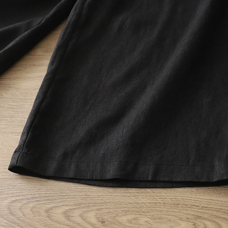 Pantalones anchos con botones y bolsillos para mujer de algodón de color liso con Buddha Stones - image 18