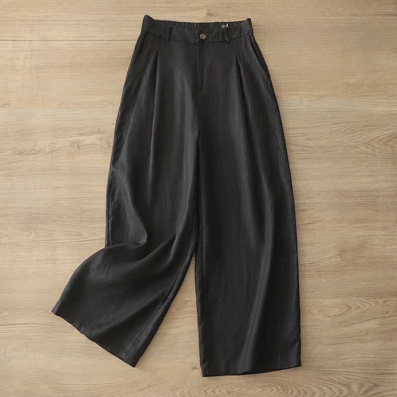 Pantalones anchos con botones y bolsillos para mujer de algodón de color liso con Buddha Stones - Negro - US8-10，UK/AU12-14，EU40-42 (2XL) - image 16