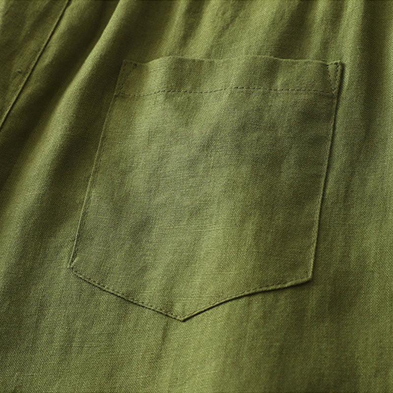 Pantalones anchos con botones y bolsillos para mujer de algodón de color liso con Buddha Stones - image 24