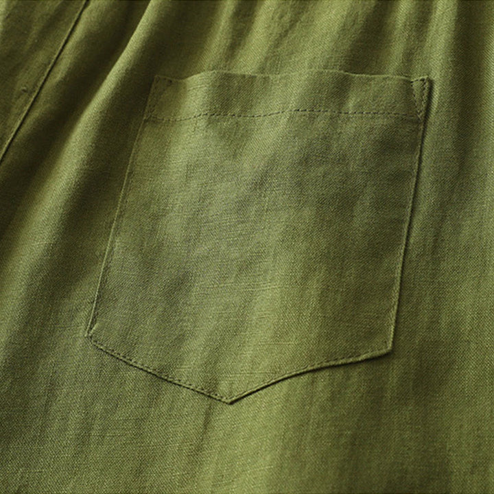 Pantalones anchos con botones y bolsillos para mujer de algodón de color liso con Buddha Stones - image 24