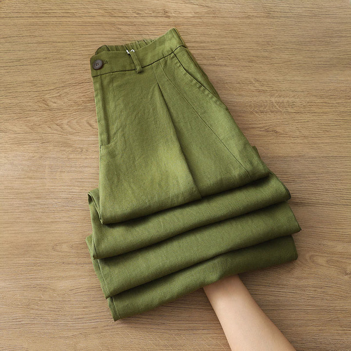 Pantalones anchos con botones y bolsillos para mujer de algodón de color liso con Buddha Stones - image 23