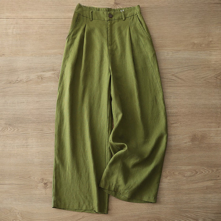 Pantalones anchos con botones y bolsillos para mujer de algodón de color liso con Buddha Stones - Verde oliva - US8-10，UK/AU12-14，EU40-42 (2XL) - image 20