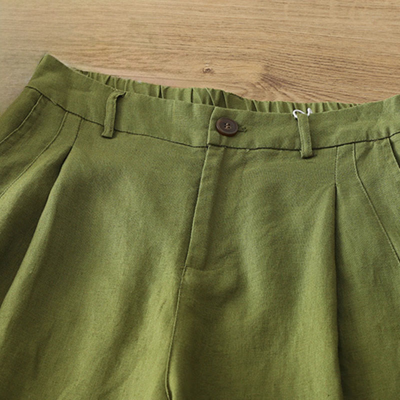 Pantalones anchos con botones y bolsillos para mujer de algodón de color liso con Buddha Stones - image 21