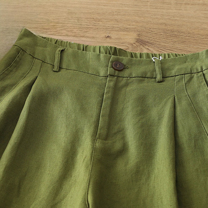 Pantalones anchos con botones y bolsillos para mujer de algodón de color liso con Buddha Stones - image 21