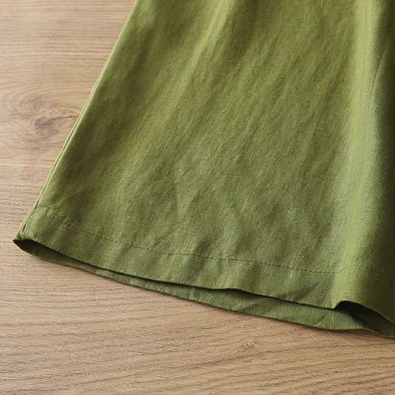 Pantalones anchos con botones y bolsillos para mujer de algodón de color liso con Buddha Stones - image 22