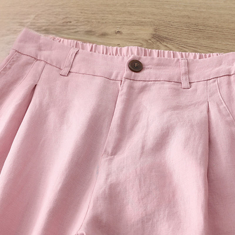 Pantalones anchos con botones y bolsillos para mujer de algodón de color liso con Buddha Stones - image 27