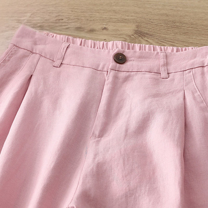 Pantalones anchos con botones y bolsillos para mujer de algodón de color liso con Buddha Stones - image 27