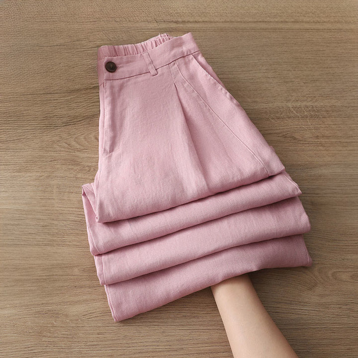 Pantalones anchos con botones y bolsillos para mujer de algodón de color liso con Buddha Stones - image 26