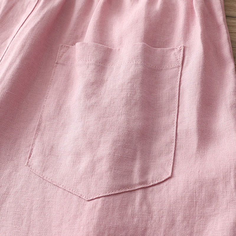 Pantalones anchos con botones y bolsillos para mujer de algodón de color liso con Buddha Stones - image 29