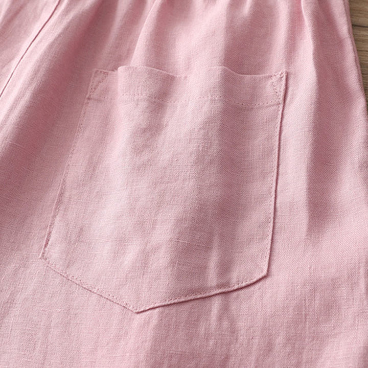 Pantalones anchos con botones y bolsillos para mujer de algodón de color liso con Buddha Stones - image 29