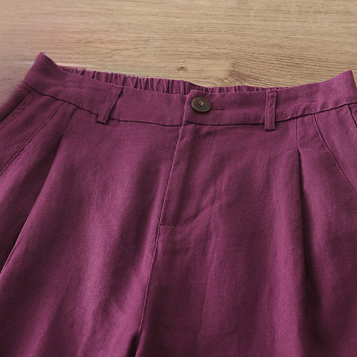 Pantalones anchos con botones y bolsillos para mujer de algodón de color liso con Buddha Stones - image 31