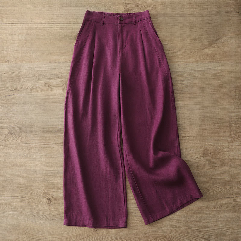 Pantalones anchos con botones y bolsillos para mujer de algodón de color liso con Buddha Stones - Púrpura - US8-10，UK/AU12-14，EU40-42 (2XL) - image 30