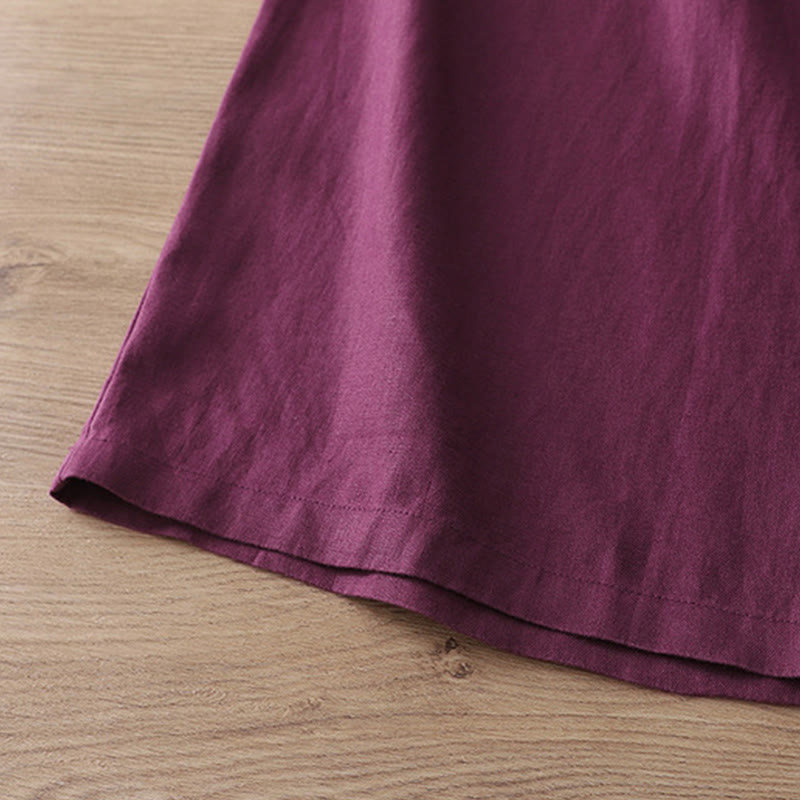 Pantalones anchos con botones y bolsillos para mujer de algodón de color liso con Buddha Stones - image 32