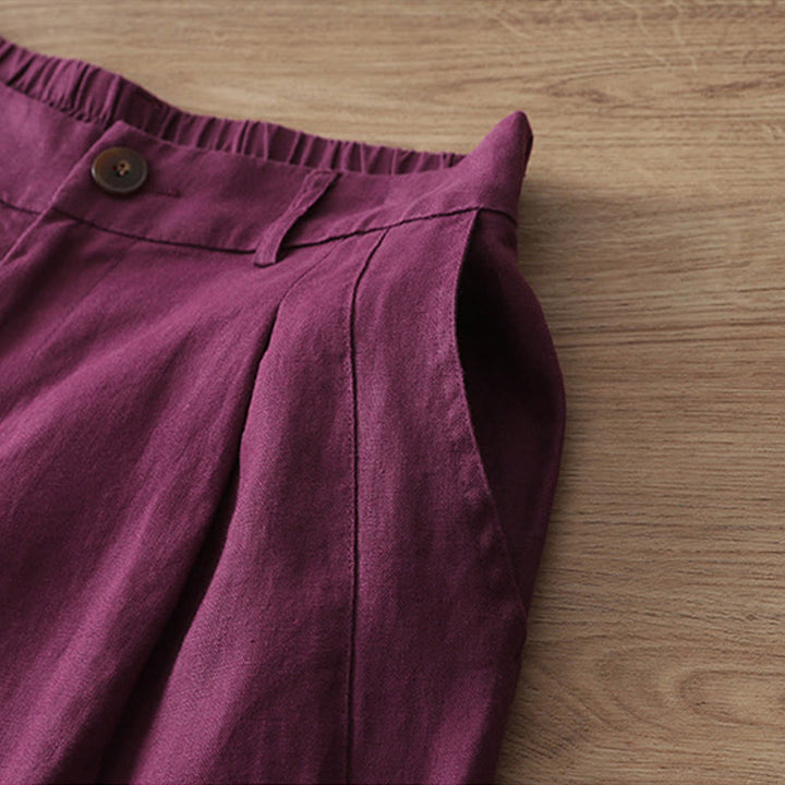 Pantalones anchos con botones y bolsillos para mujer de algodón de color liso con Buddha Stones - image 33