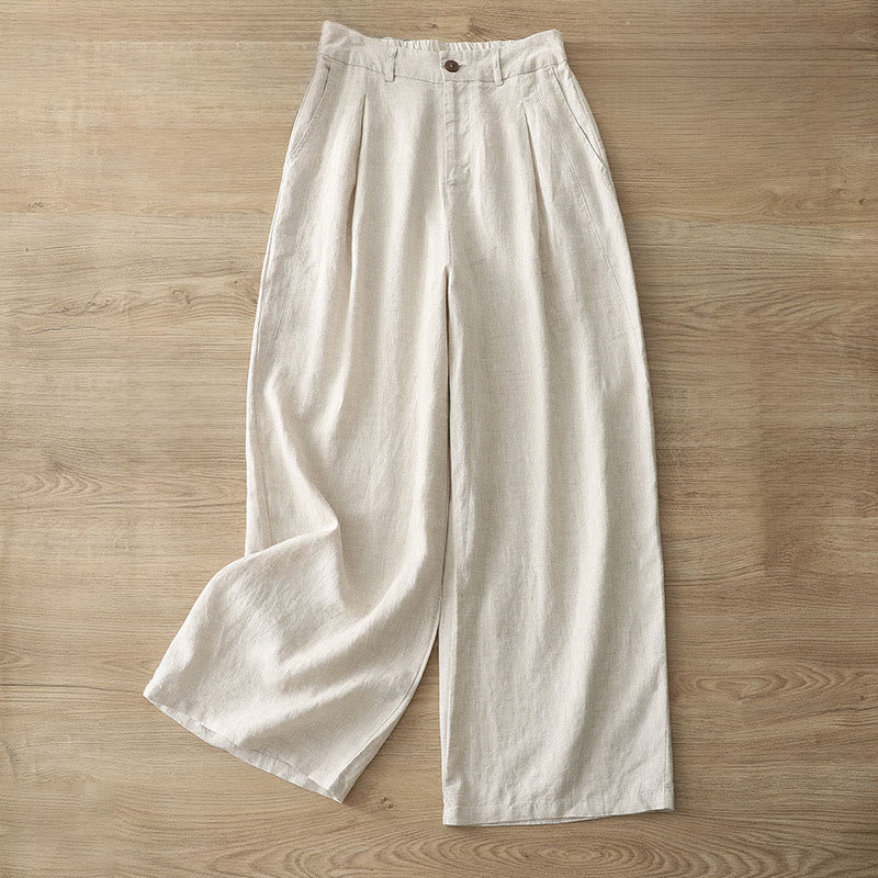 Pantalones anchos con botones y bolsillos para mujer de algodón de color liso con Buddha Stones - Beige - US8-10，UK/AU12-14，EU40-42 (2XL) - image 34
