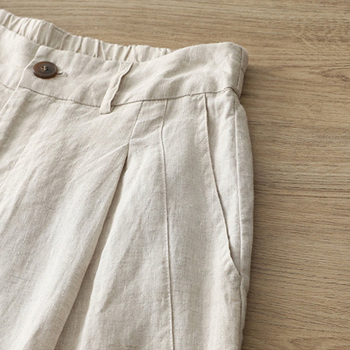 Pantalones anchos con botones y bolsillos para mujer de algodón de color liso con Buddha Stones - image 36
