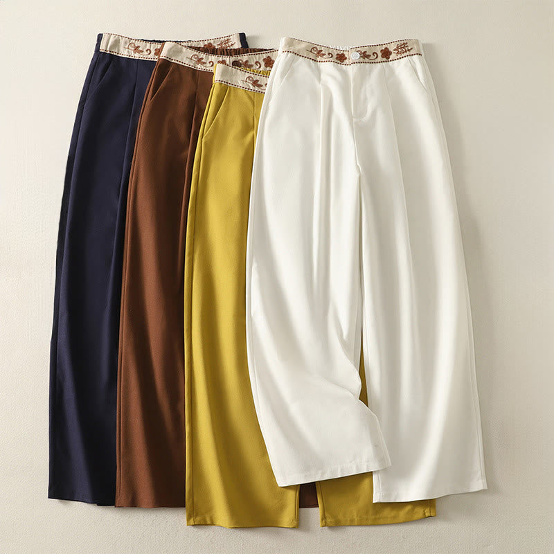 Pantalones anchos de poliéster con bordado de Buddha Stones para mujer, con bolsillos - image 0