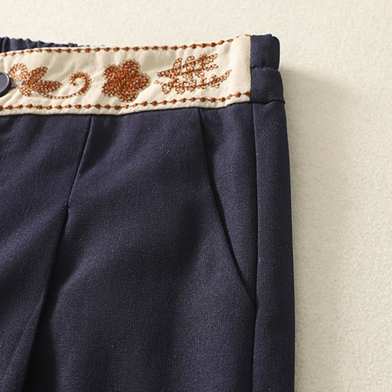 Pantalones anchos de poliéster con bordado de Buddha Stones para mujer, con bolsillos - image 16