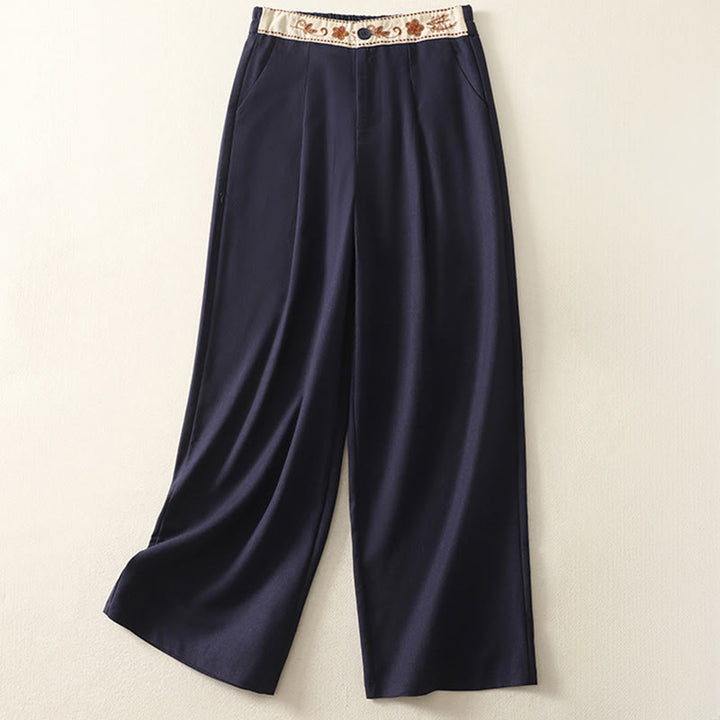 Pantalones anchos de poliéster con bordado de Buddha Stones para mujer, con bolsillos - Marina de guerra - US12, UK/AU16, EU44 (2XL) - image 15
