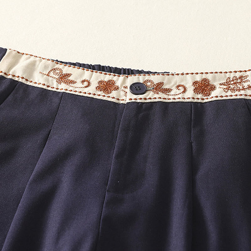 Pantalones anchos de poliéster con bordado de Buddha Stones para mujer, con bolsillos - image 17