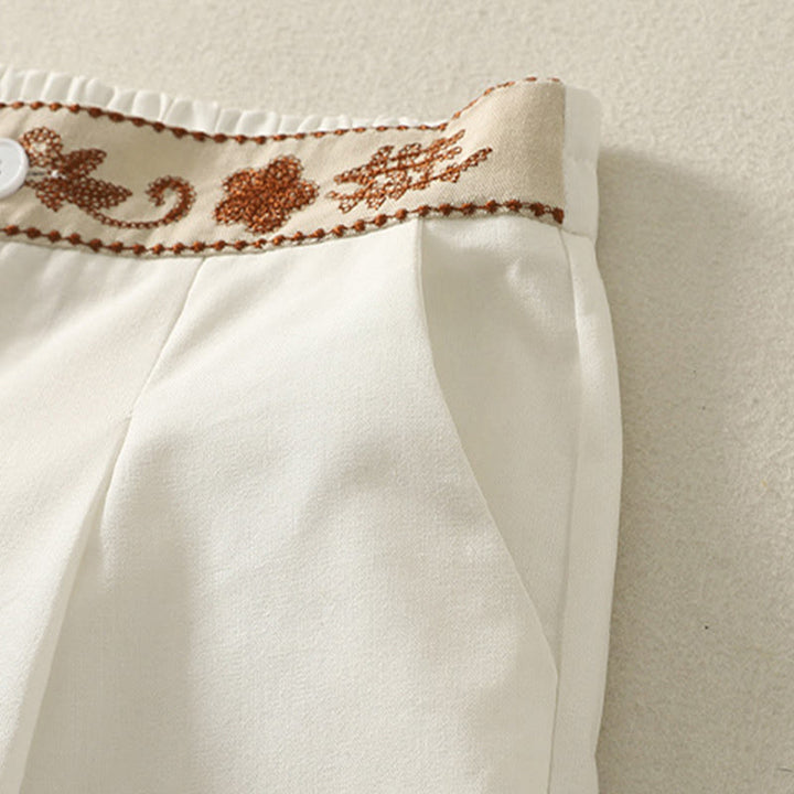 Pantalones anchos de poliéster con bordado de Buddha Stones para mujer, con bolsillos - image 7