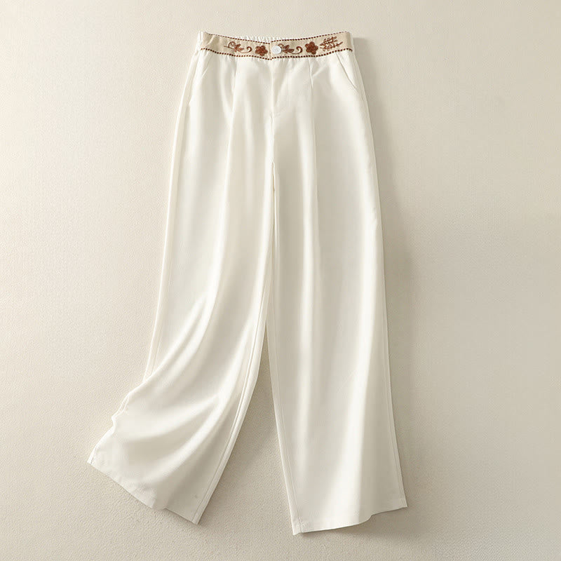 Pantalones anchos de poliéster con bordado de Buddha Stones para mujer, con bolsillos - Nieve - US12, UK/AU16, EU44 (2XL) - image 1