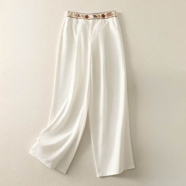 Pantalones anchos de poliéster con bordado de Buddha Stones para mujer, con bolsillos - Nieve - US12, UK/AU16, EU44 (2XL) - image 1