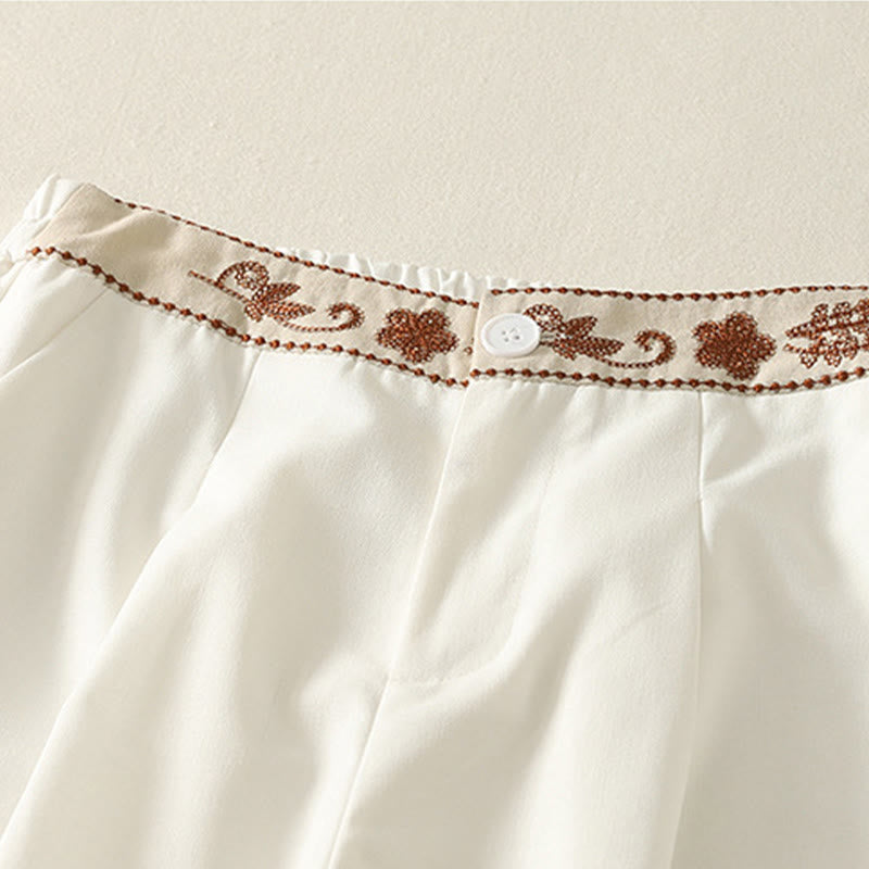 Pantalones anchos de poliéster con bordado de Buddha Stones para mujer, con bolsillos - image 3