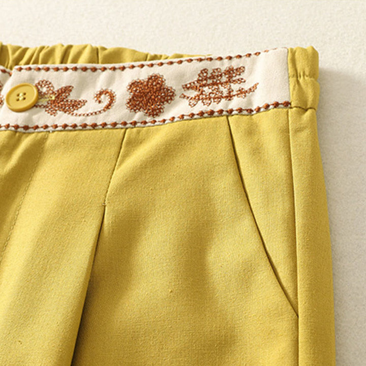 Pantalones anchos de poliéster con bordado de Buddha Stones para mujer, con bolsillos - image 12