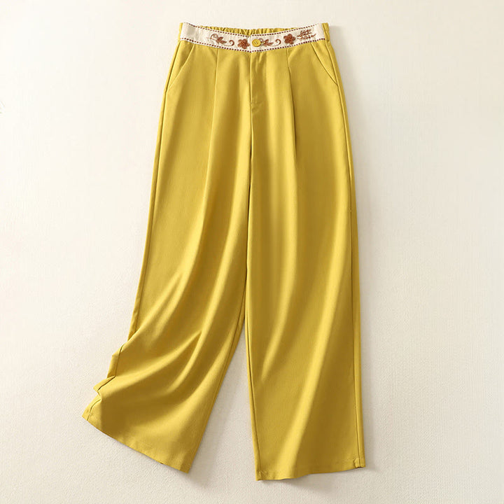Pantalones anchos de poliéster con bordado de Buddha Stones para mujer, con bolsillos - Oro - US12, UK/AU16, EU44 (2XL) - image 10