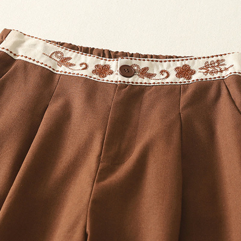 Pantalones anchos de poliéster con bordado de Buddha Stones para mujer, con bolsillos - image 21