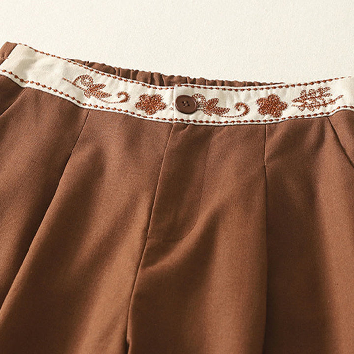 Pantalones anchos de poliéster con bordado de Buddha Stones para mujer, con bolsillos - image 21