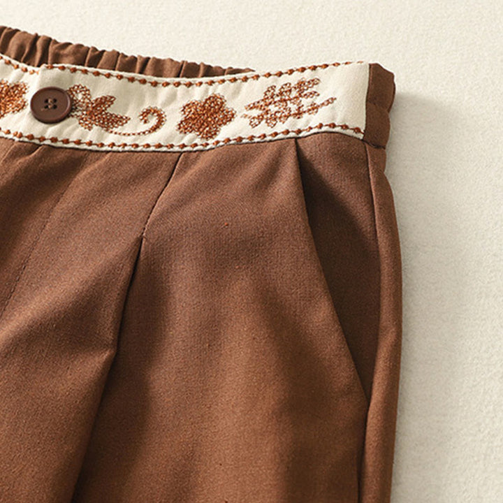 Pantalones anchos de poliéster con bordado de Buddha Stones para mujer, con bolsillos - image 22