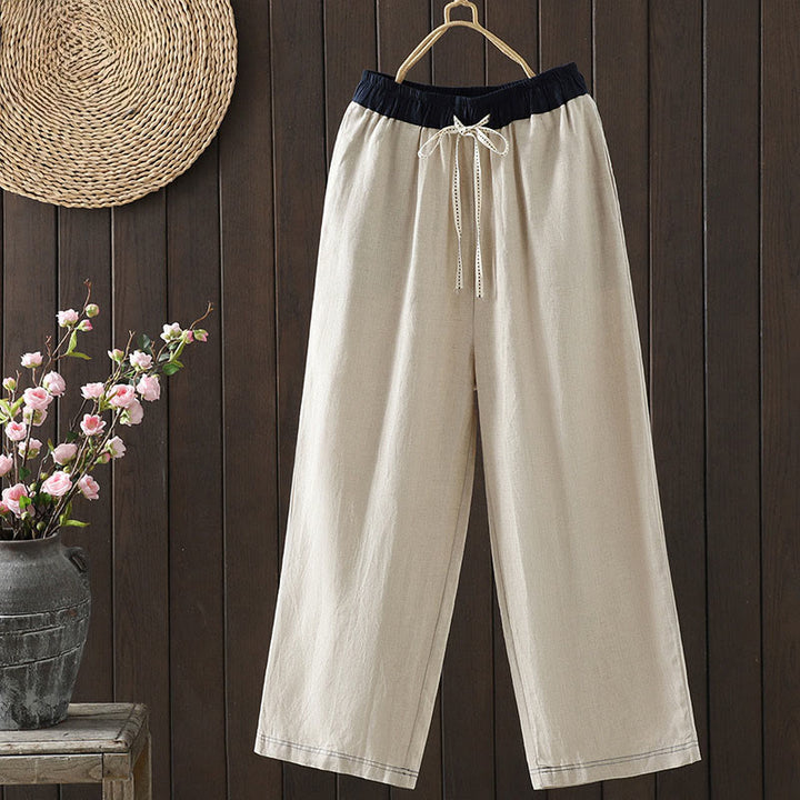 Pantalones rectos de algodón con bolsillos para mujer, estilo casual, con empalme de cuerda de color y Buddha Stones - Lino - US8-10，UK/AU12-14，EU40-42 (2XL) - image 0