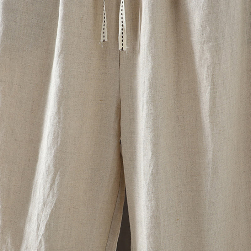 Pantalones rectos de algodón con bolsillos para mujer, estilo casual, con empalme de cuerda de color y Buddha Stones - image 8