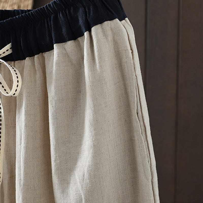 Pantalones rectos de algodón con bolsillos para mujer, estilo casual, con empalme de cuerda de color y Buddha Stones - image 4