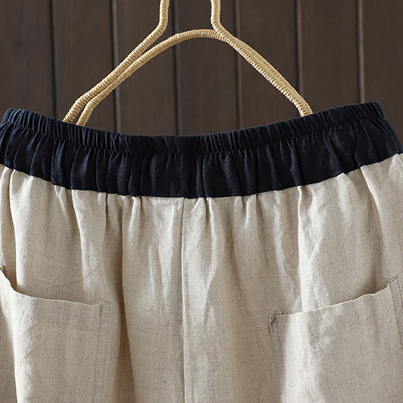 Pantalones rectos de algodón con bolsillos para mujer, estilo casual, con empalme de cuerda de color y Buddha Stones - image 5