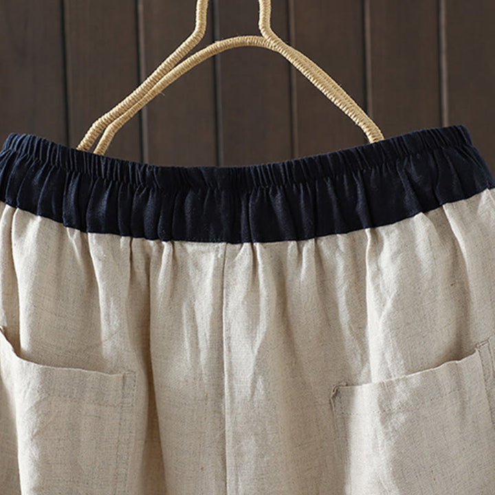 Pantalones rectos de algodón con bolsillos para mujer, estilo casual, con empalme de cuerda de color y Buddha Stones - image 5